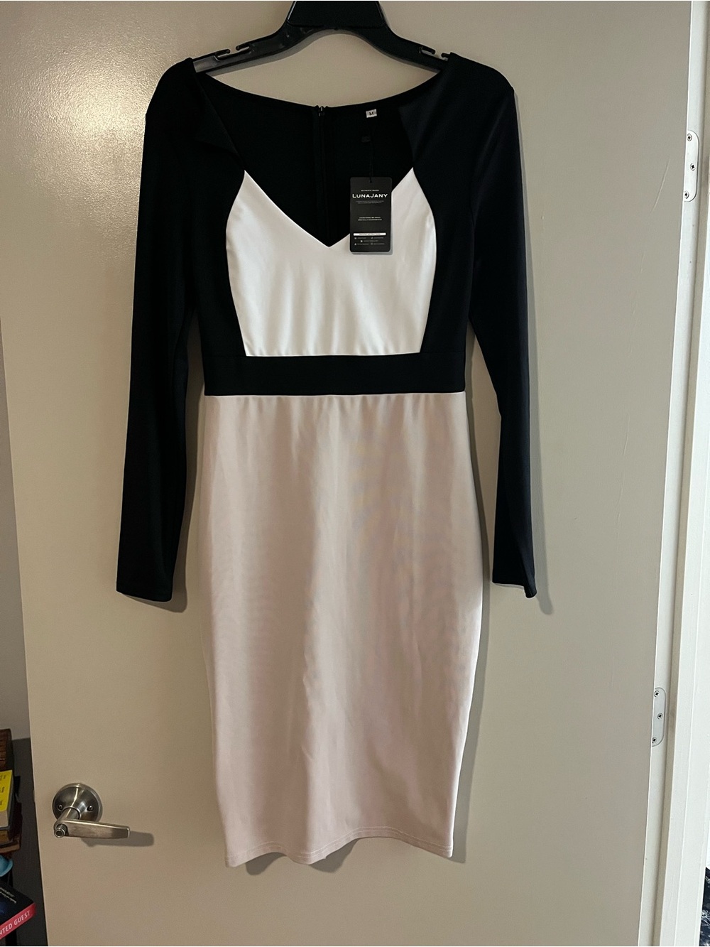 Lulu's Black & White Long Sleeve Colorblock Sheath Dress